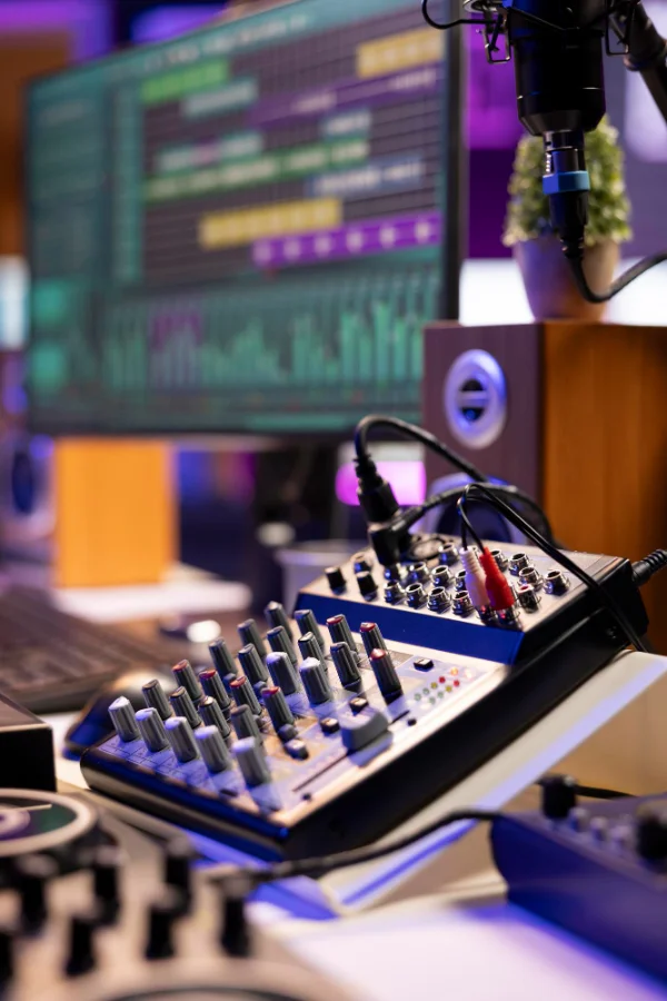 A sound desk in a music studio