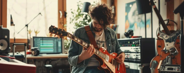 A man playing an electric guitar